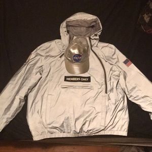 Members only bright silver hoodie and the nasa